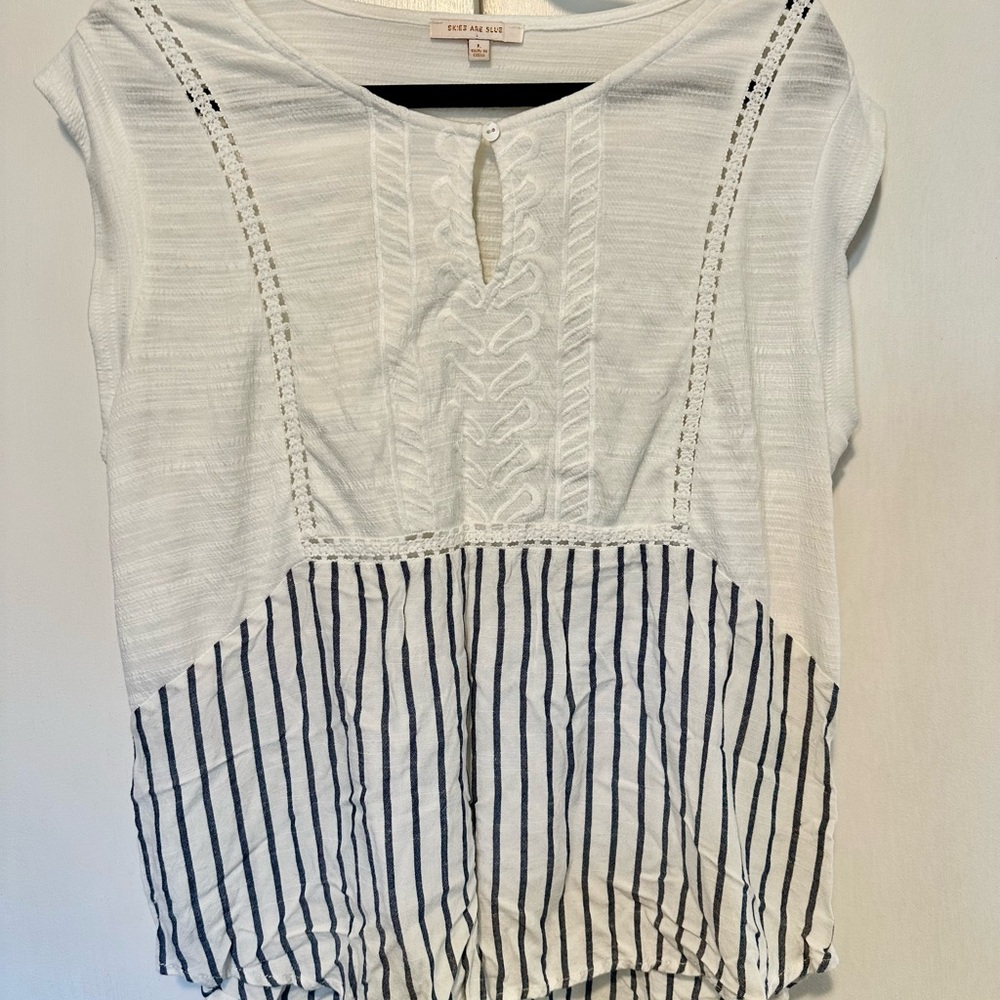 White and Blue Striped Women's Top